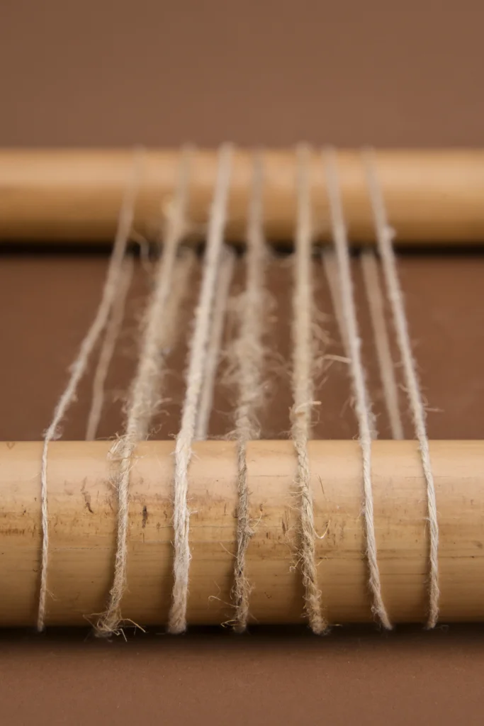 Natural hemp yarns on a spool